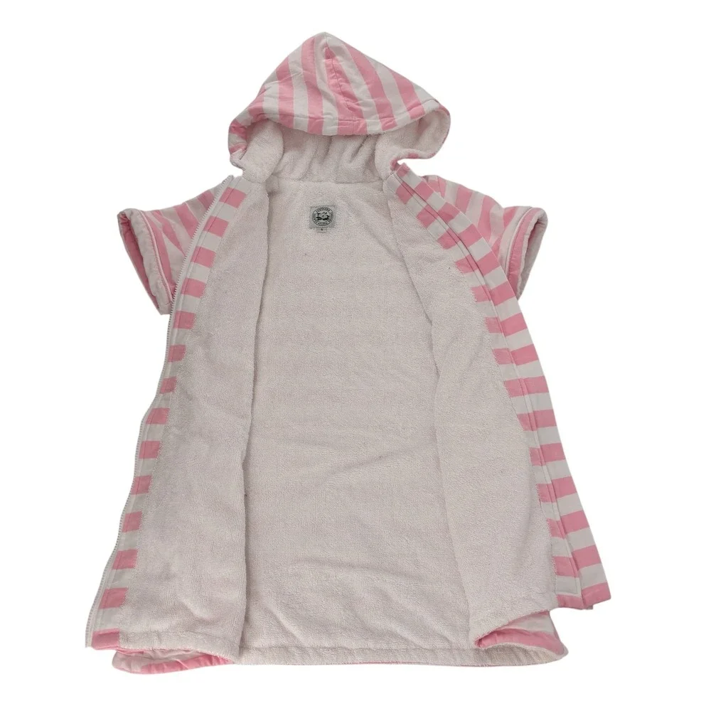 Southern Smocks Classic Kids Size 5 Pink White Stripe Terry Hooded Robe Cover Up